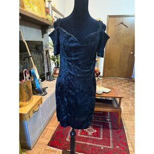 1990s vintage Happy Legs velour off the shoulder bodycon dress
